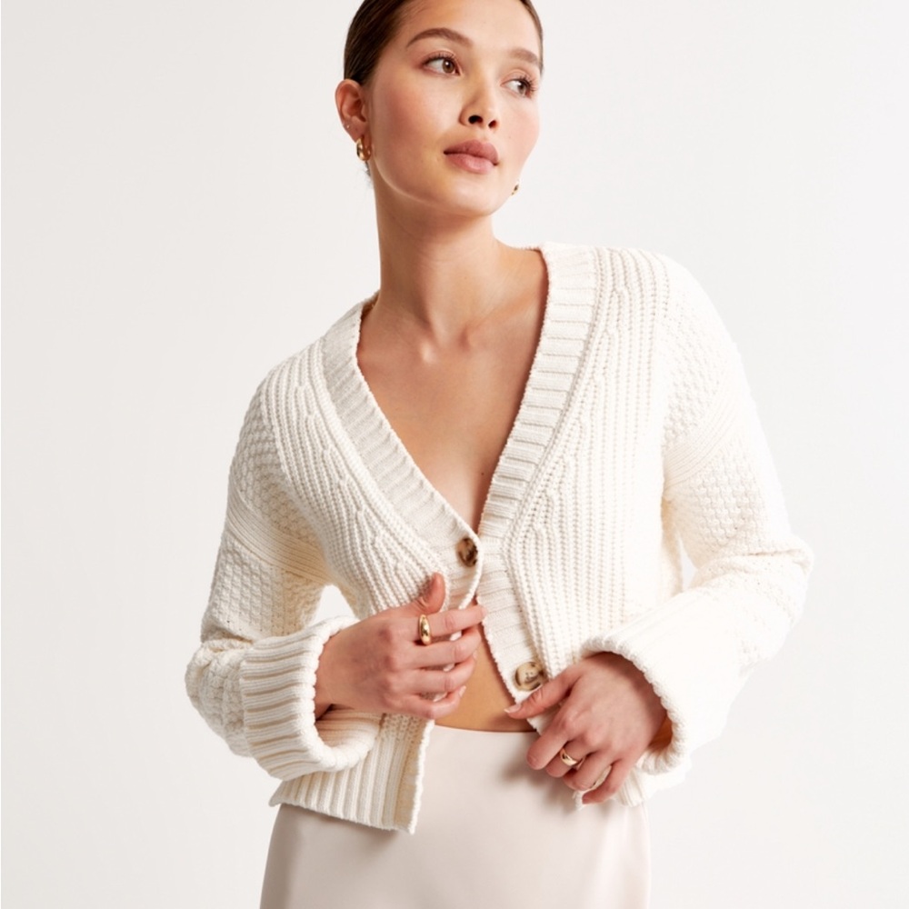 Abercrombie & Fitch White Cameron Seed Stitch Cardigan Sweater